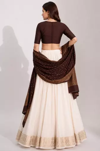 off white cotton embroidered mirror work ghagra choli