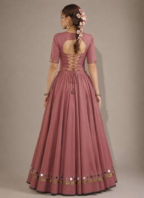 pink cotton embroidered mirror work ghagra choli 2