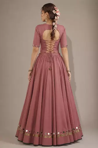 pink cotton embroidered mirror work ghagra choli