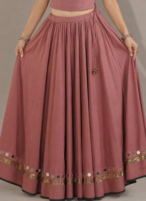 pink cotton embroidered mirror work ghagra choli 3