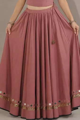 pink cotton embroidered mirror work ghagra choli