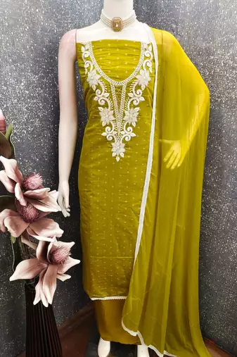 women's light green unstitched butti cotton dress material with fancy dupatta