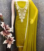 women's light green unstitched butti cotton dress material with fancy dupatta