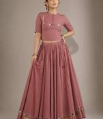 pink cotton embroidered mirror work ghagra choli