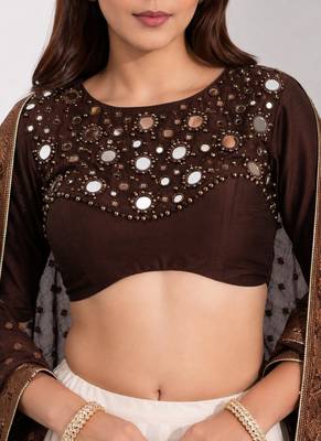 off white cotton embroidered mirror work ghagra choli 4