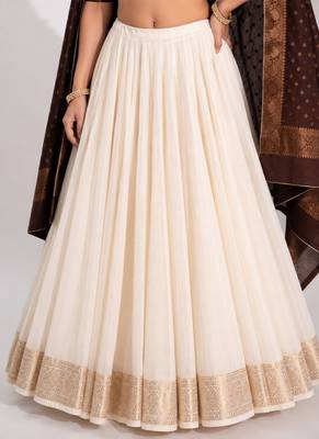 off white cotton embroidered mirror work ghagra choli 5