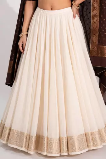 off white cotton embroidered mirror work ghagra choli