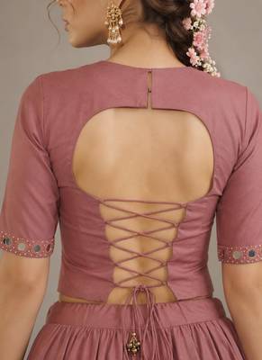 pink cotton embroidered mirror work ghagra choli 5