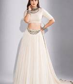 off white cotton embroidered mirror work ghagra choli