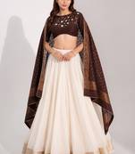 off white cotton embroidered mirror work ghagra choli