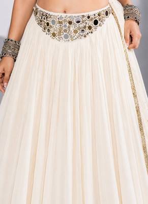 off white cotton embroidered mirror work ghagra choli 3
