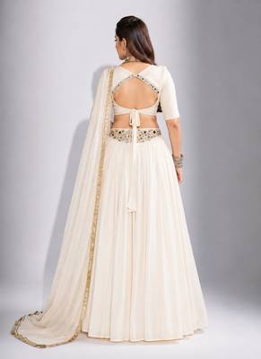 off white cotton embroidered mirror work ghagra choli 4