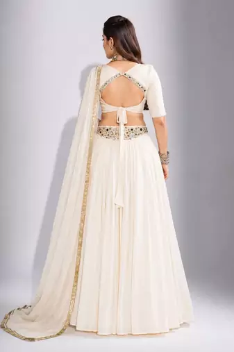 off white cotton embroidered mirror work ghagra choli
