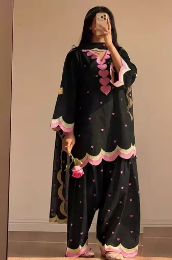 black color embroidery work border chanderi salwar suit