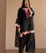 black color embroidery work border chanderi salwar suit