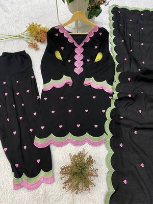 black color embroidery work border chanderi salwar suit 2