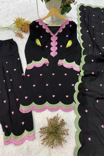 black color embroidery work border chanderi salwar suit