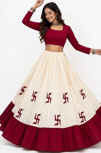 off white cotton embroidered zari work ghagra choli