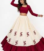 off white cotton embroidered zari work ghagra choli
