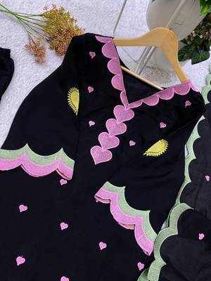 black color embroidery work border chanderi salwar suit 3