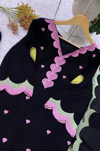 black color embroidery work border chanderi salwar suit