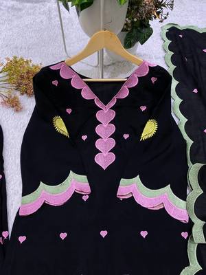 black color embroidery work border chanderi salwar suit 4