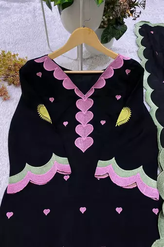 black color embroidery work border chanderi salwar suit