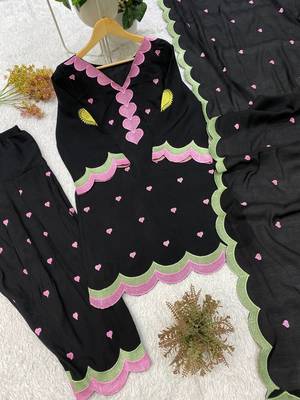 black color embroidery work border chanderi salwar suit 5