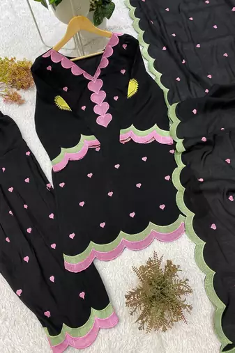 black color embroidery work border chanderi salwar suit