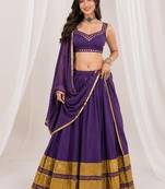 purple silk blend embroidered zari work ghagra choli
