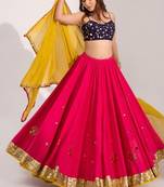 hot pink cotton embroidered mirror work ghagra choli