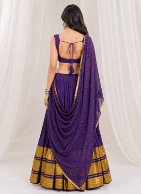 purple silk blend embroidered zari work ghagra choli 2