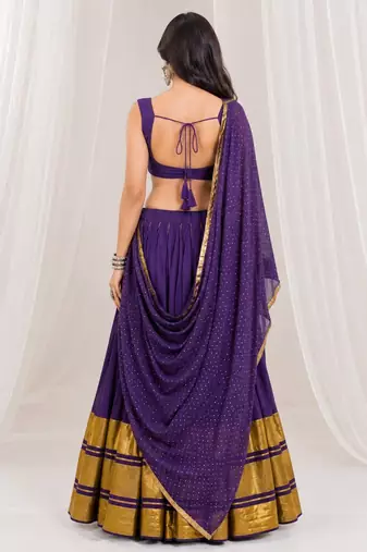 purple silk blend embroidered zari work ghagra choli