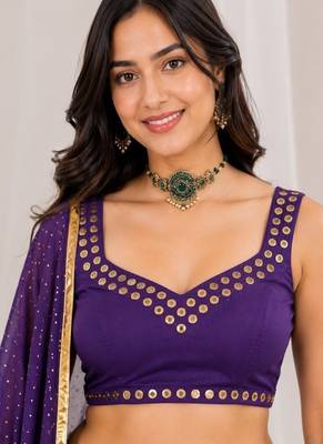 purple silk blend embroidered zari work ghagra choli 3
