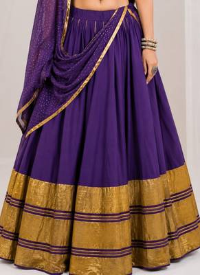purple silk blend embroidered zari work ghagra choli 4