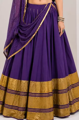 purple silk blend embroidered zari work ghagra choli