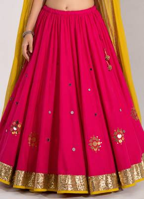 hot pink cotton embroidered mirror work ghagra choli 4