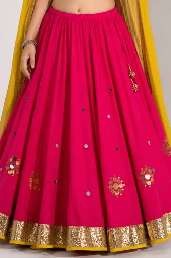 hot pink cotton embroidered mirror work ghagra choli