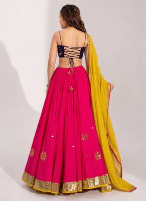 hot pink cotton embroidered mirror work ghagra choli 5