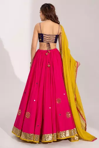 hot pink cotton embroidered mirror work ghagra choli