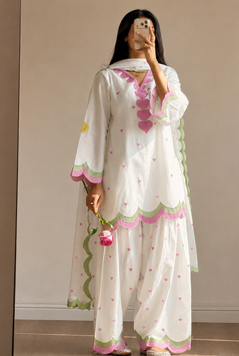 white color embroidery work border chanderi salwar suit