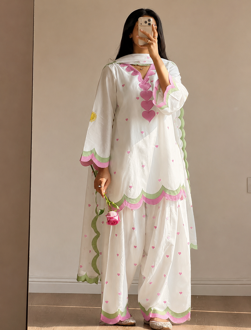 white color embroidery work border chanderi salwar suit