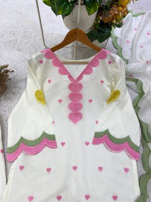 white color embroidery work border chanderi salwar suit 3
