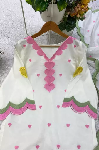 white color embroidery work border chanderi salwar suit