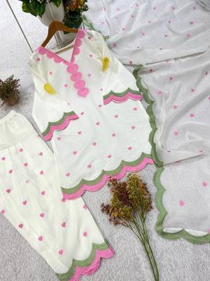 white color embroidery work border chanderi salwar suit 4