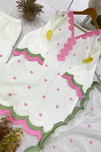 white color embroidery work border chanderi salwar suit