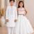 White cotton stitched  mirror work boys kurta pyjama