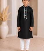 Black cotton stitched  mirror work boys kurta pyjama