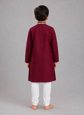 Maroon cotton stitched  patch work boys kurta pyjama 2