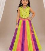 Multicolor cotton embroidered  mirror work kids lehenga choli